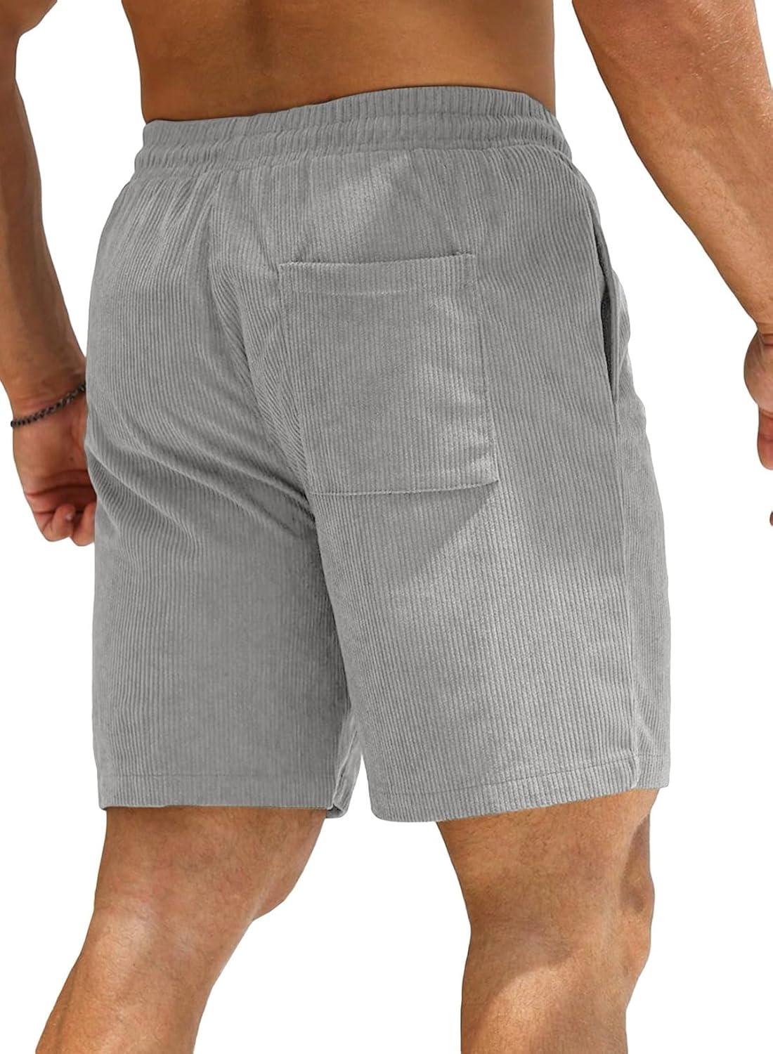 imageJMIERR Mens Corduroy Shorts Casual Elastic Waist Drawstring Lightweight Summer Beach ShortsA2 Grey