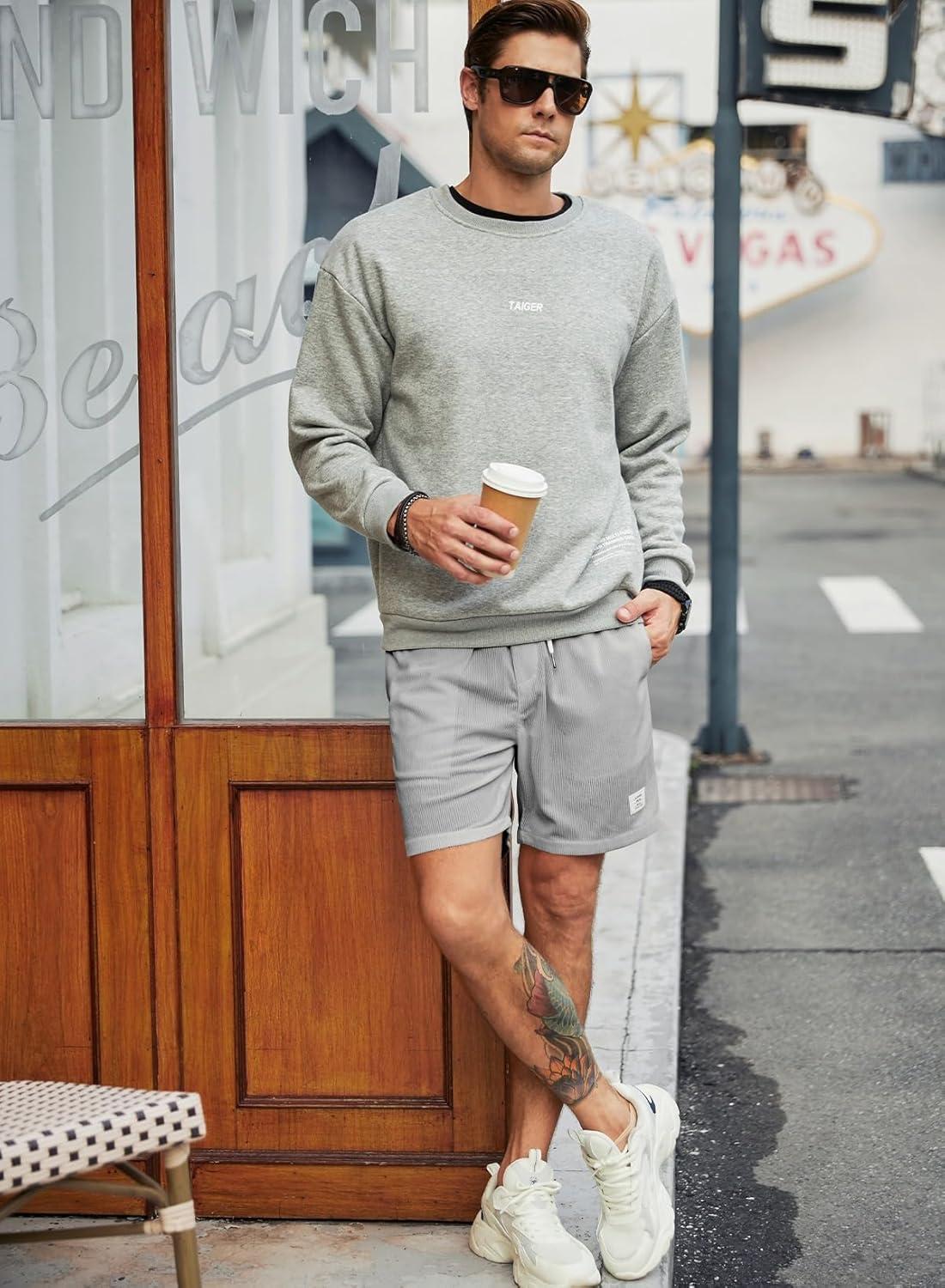 imageJMIERR Mens Corduroy Shorts Casual Elastic Waist Drawstring Lightweight Summer Beach ShortsA2 Grey