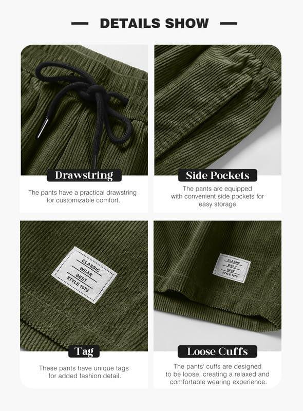imageJMIERR Mens Corduroy Shorts Casual Elastic Waist Drawstring Lightweight Summer Beach ShortsA2 Moss Green