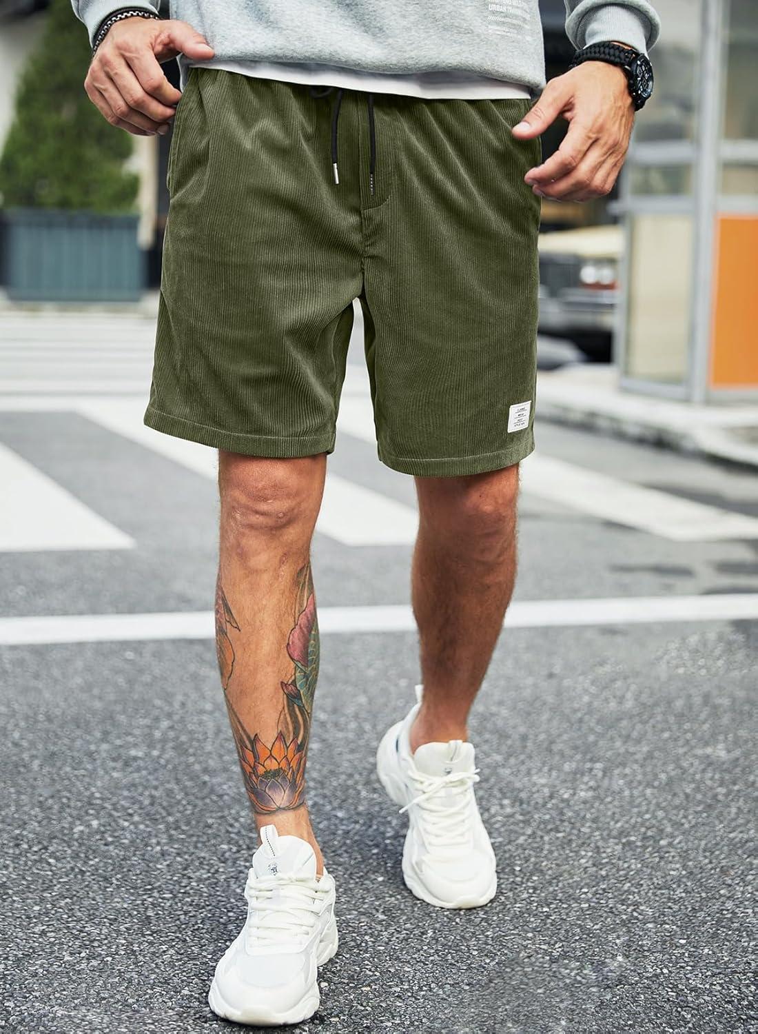 imageJMIERR Mens Corduroy Shorts Casual Elastic Waist Drawstring Lightweight Summer Beach ShortsA2 Moss Green