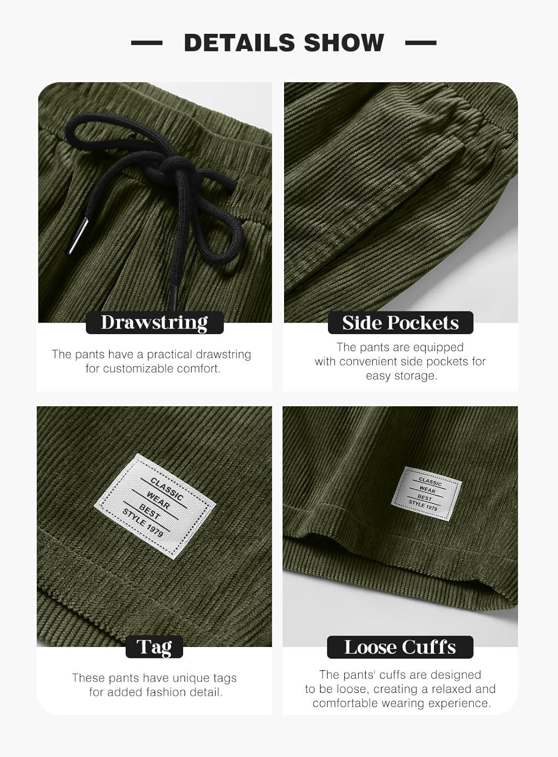 imageJMIERR Mens Corduroy Shorts Casual Elastic Waist Drawstring Lightweight Summer Beach ShortsA2 Moss Green