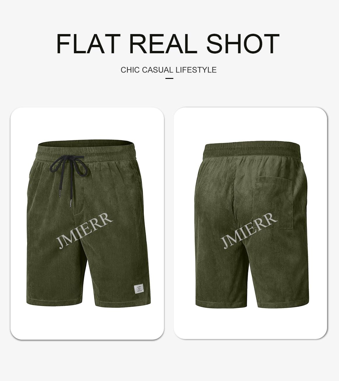 imageJMIERR Mens Corduroy Shorts Casual Elastic Waist Drawstring Lightweight Summer Beach ShortsA2 Moss Green