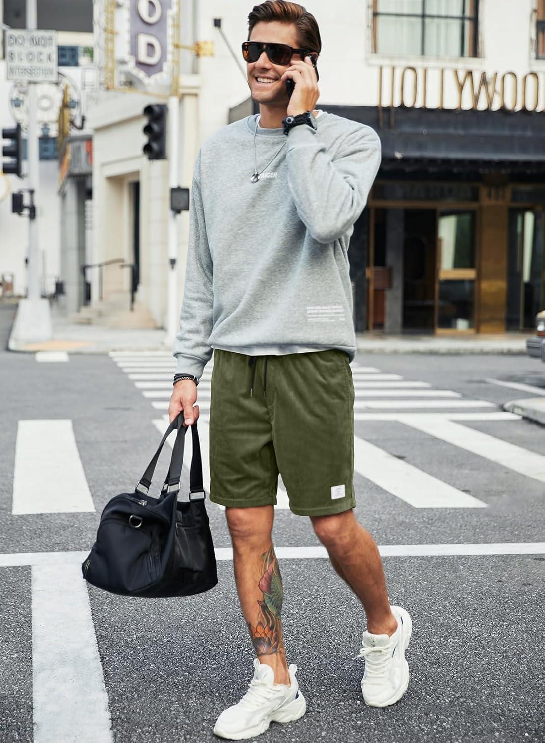 imageJMIERR Mens Corduroy Shorts Casual Elastic Waist Drawstring Lightweight Summer Beach ShortsA2 Moss Green