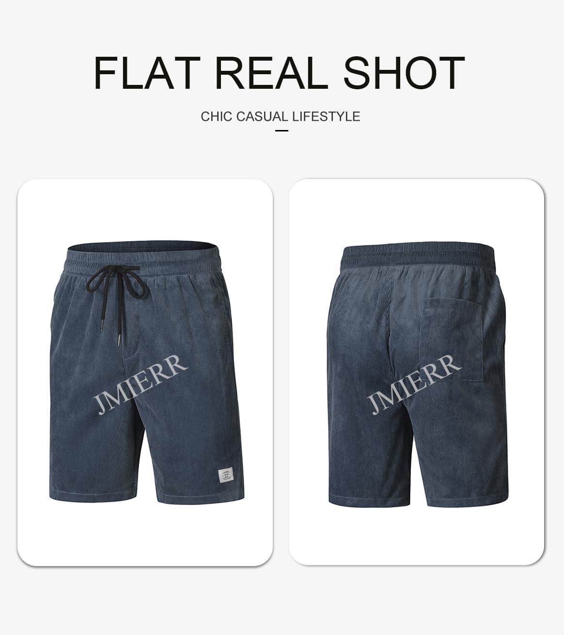 imageJMIERR Mens Corduroy Shorts Casual Elastic Waist Drawstring Lightweight Summer Beach ShortsA2 Navy Blue