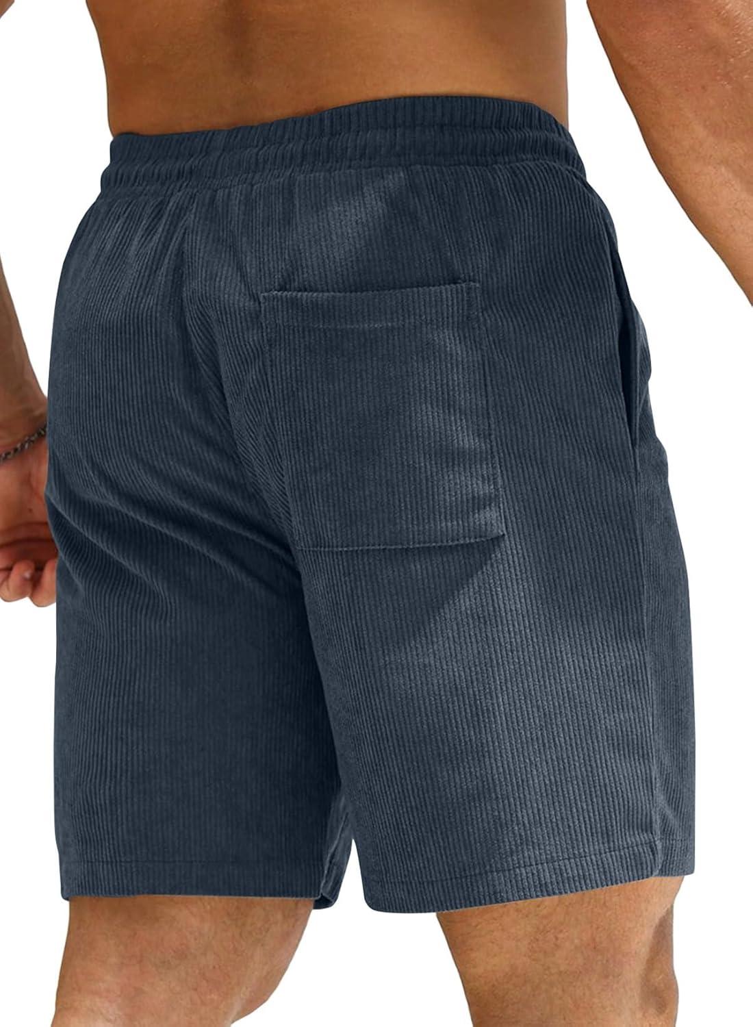 imageJMIERR Mens Corduroy Shorts Casual Elastic Waist Drawstring Lightweight Summer Beach ShortsA2 Navy Blue