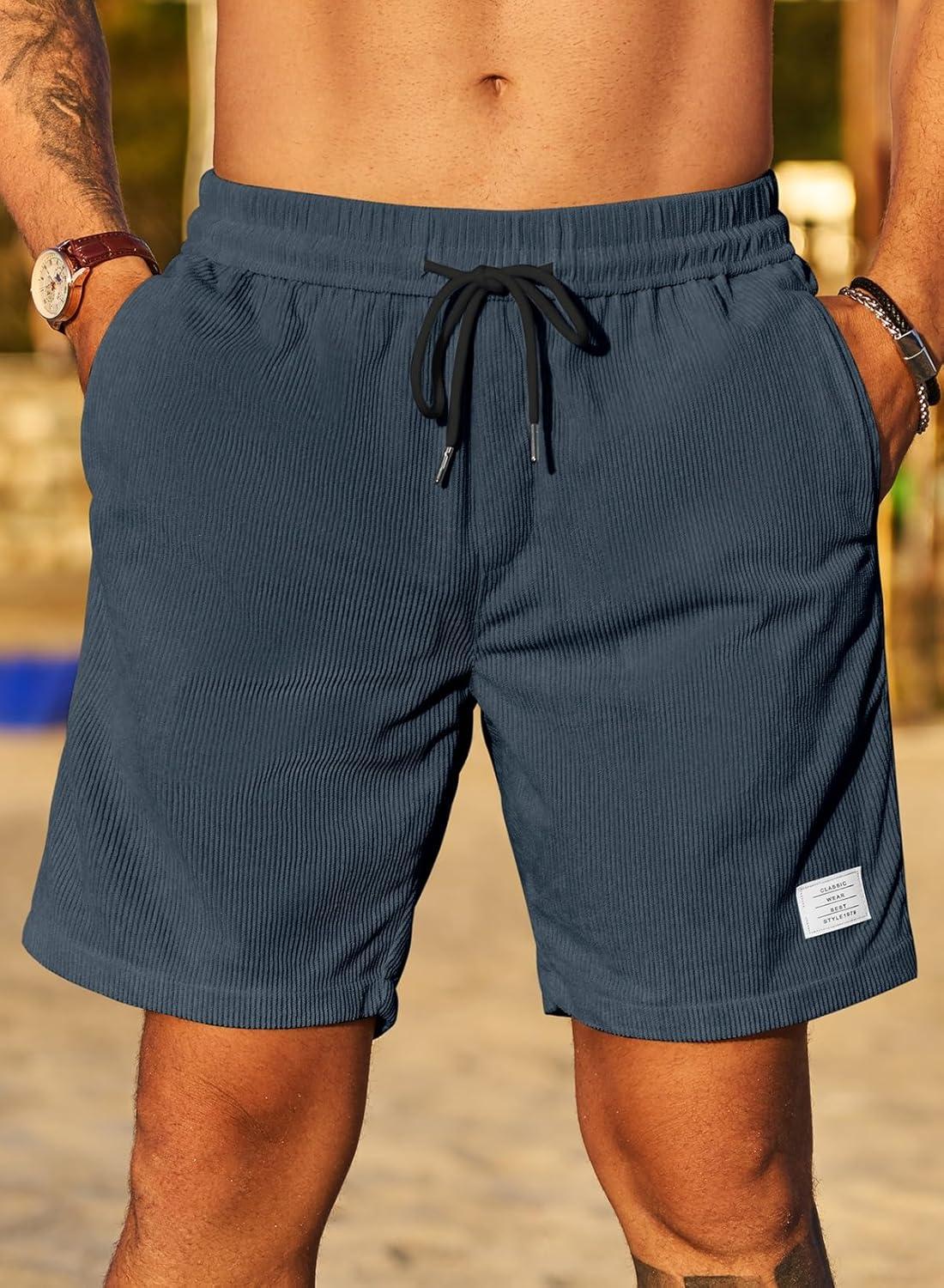 imageJMIERR Mens Corduroy Shorts Casual Elastic Waist Drawstring Lightweight Summer Beach ShortsA2 Navy Blue