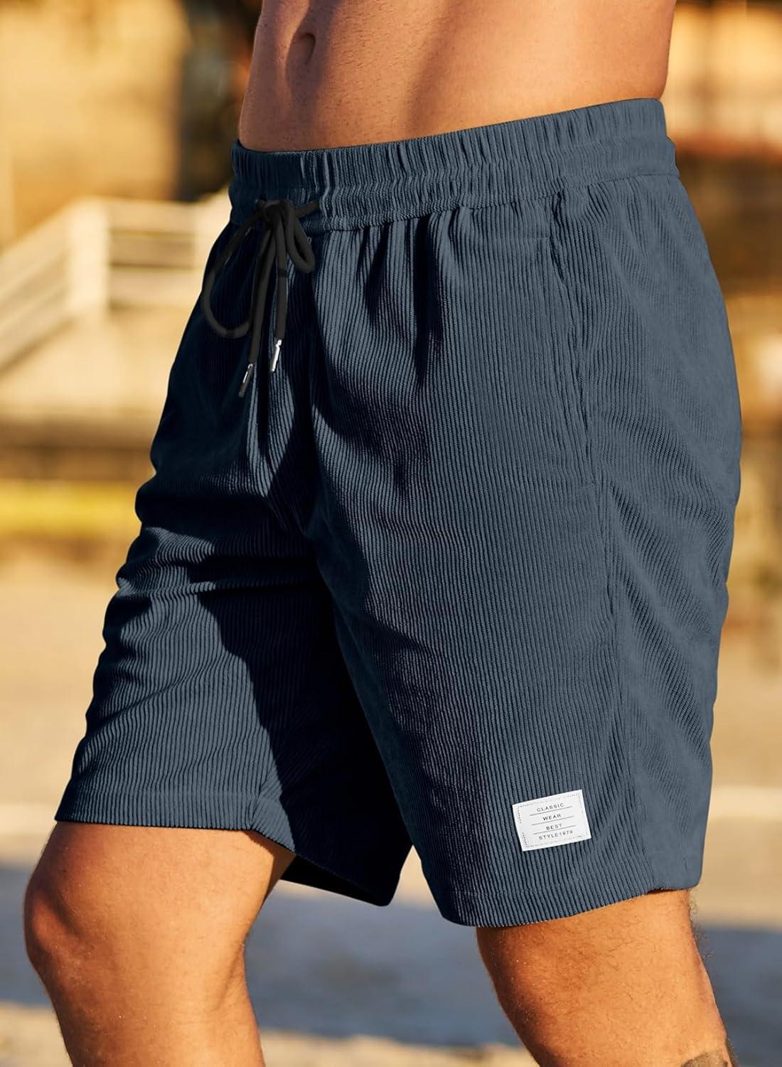imageJMIERR Mens Corduroy Shorts Casual Elastic Waist Drawstring Lightweight Summer Beach ShortsA2 Navy Blue