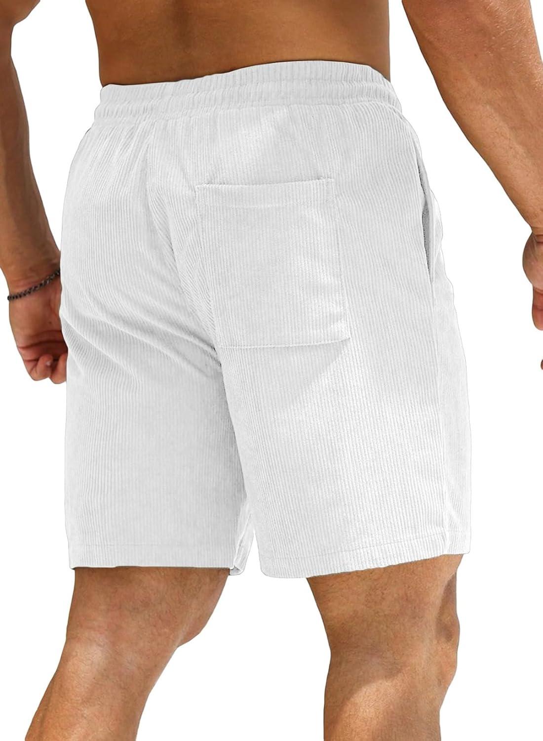 imageJMIERR Mens Corduroy Shorts Casual Elastic Waist Drawstring Lightweight Summer Beach ShortsA2 White