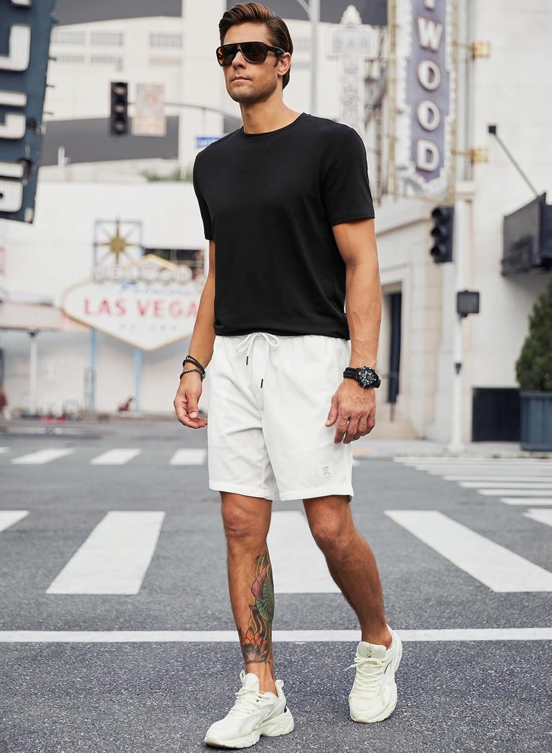 imageJMIERR Mens Corduroy Shorts Casual Elastic Waist Drawstring Lightweight Summer Beach ShortsA2 White