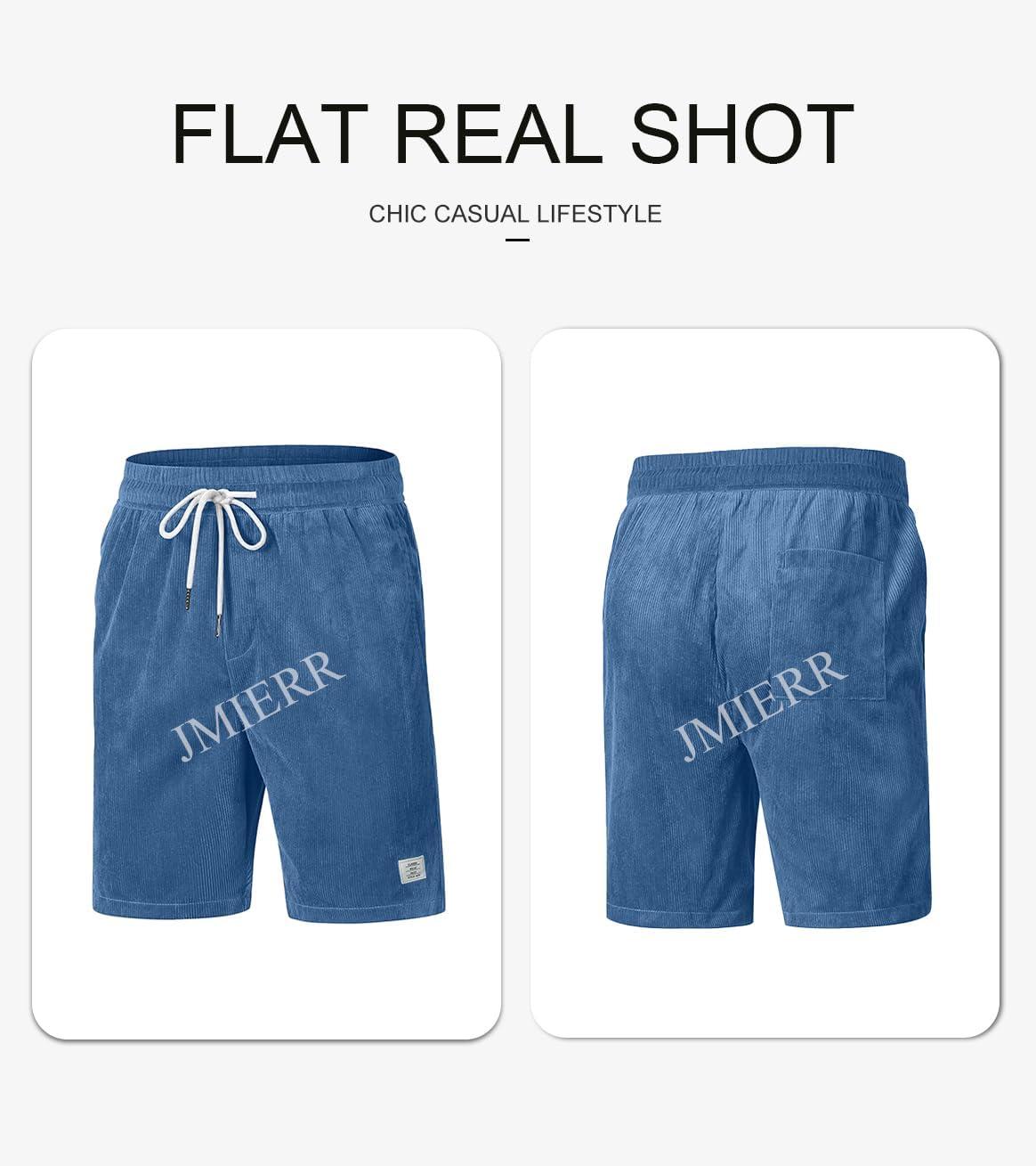 imageJMIERR Mens Corduroy Shorts Casual Elastic Waist Drawstring Lightweight Summer Beach ShortsA3 Ashleigh Blue