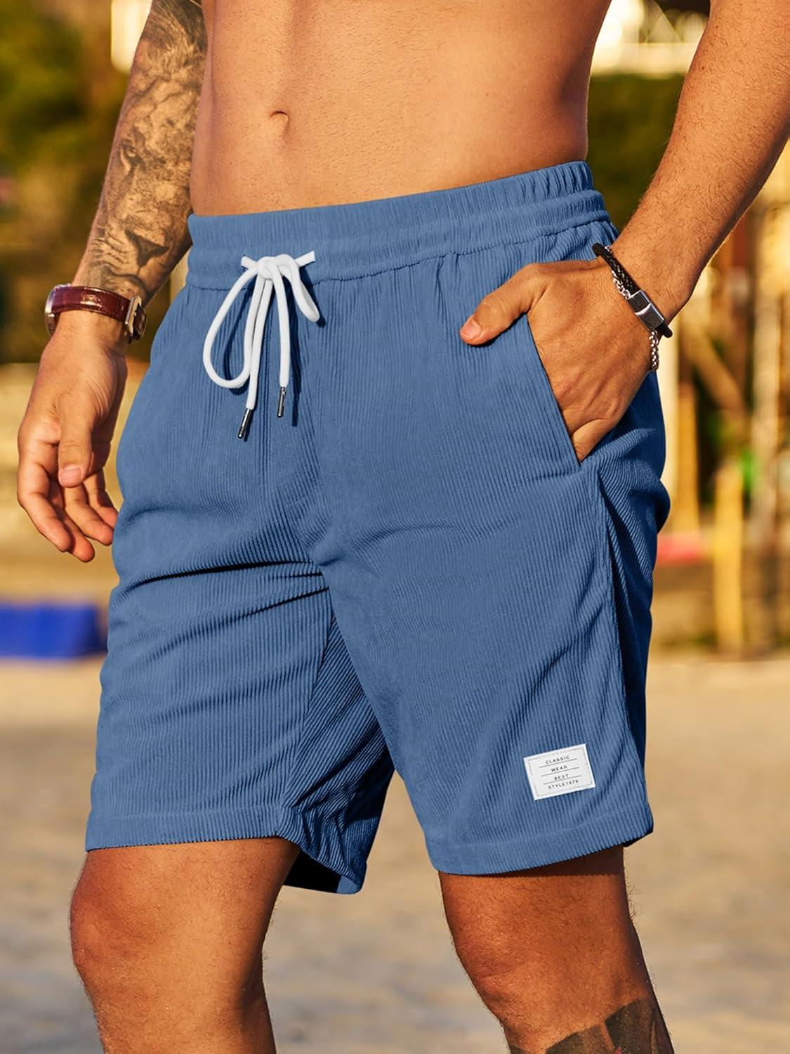 imageJMIERR Mens Corduroy Shorts Casual Elastic Waist Drawstring Lightweight Summer Beach ShortsA3 Ashleigh Blue