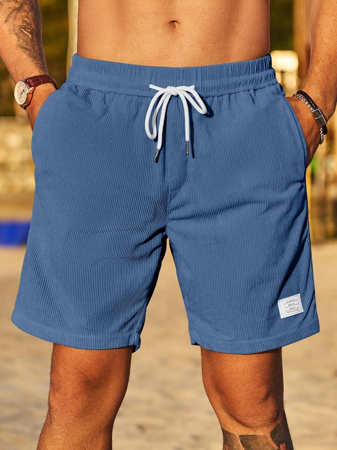 imageJMIERR Mens Corduroy Shorts Casual Elastic Waist Drawstring Lightweight Summer Beach ShortsA3 Ashleigh Blue