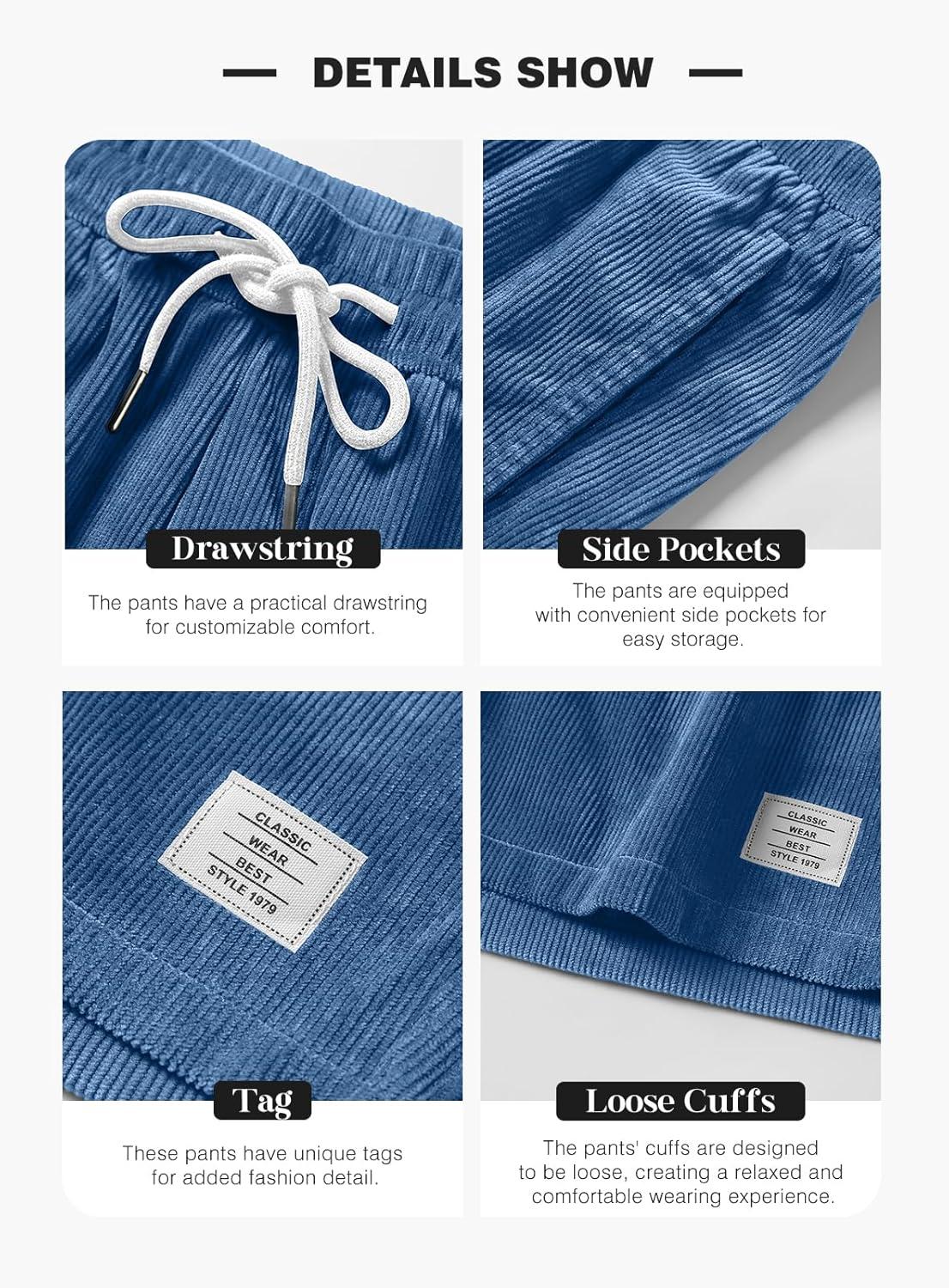 imageJMIERR Mens Corduroy Shorts Casual Elastic Waist Drawstring Lightweight Summer Beach ShortsA3 Ashleigh Blue