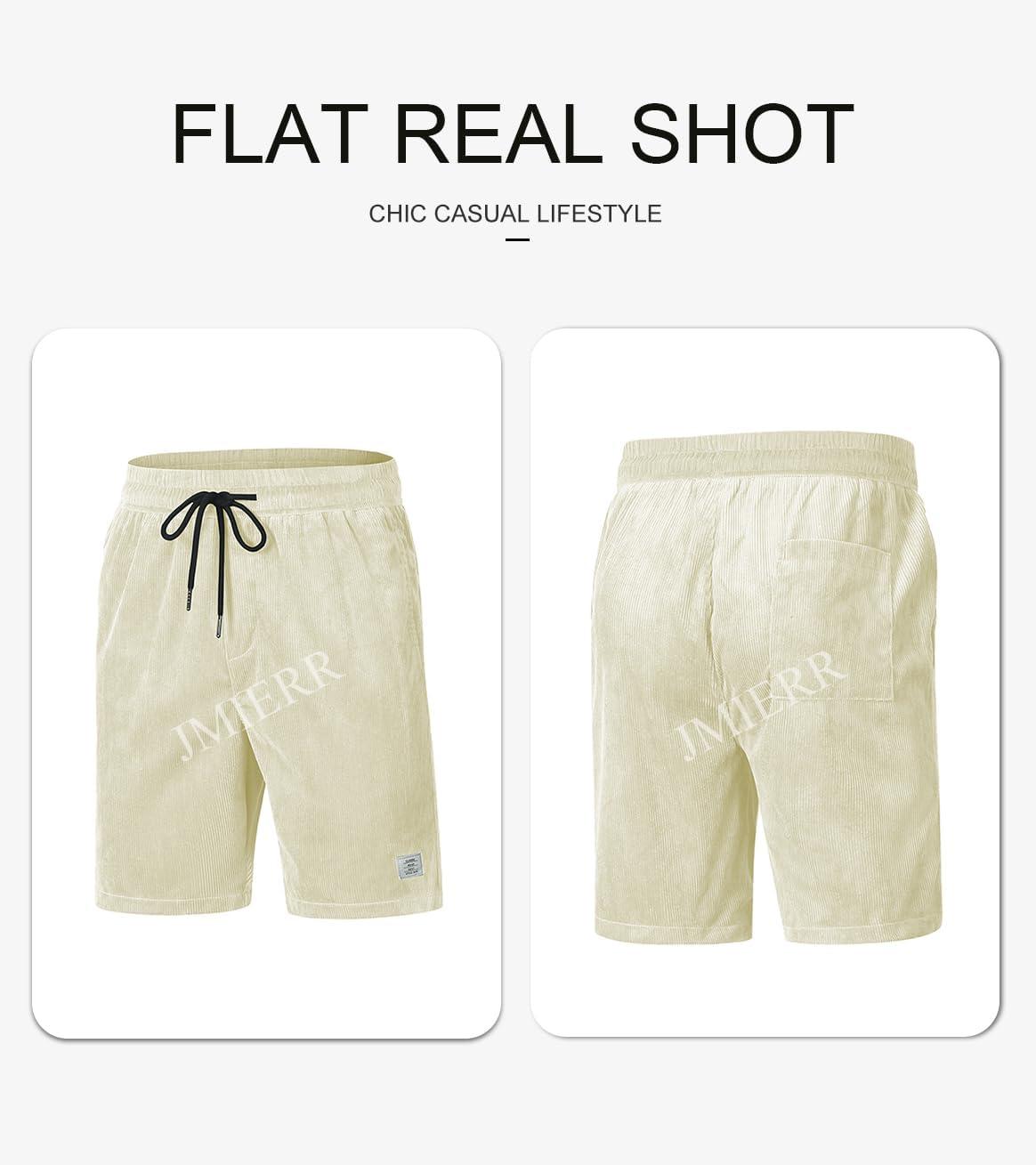 imageJMIERR Mens Corduroy Shorts Casual Elastic Waist Drawstring Lightweight Summer Beach ShortsA3 Beige