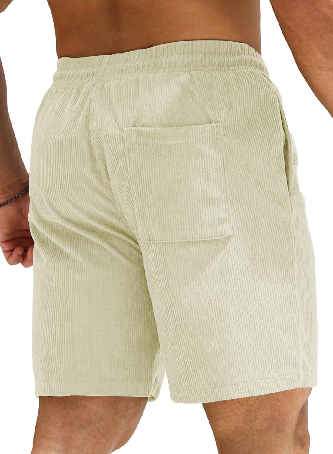 imageJMIERR Mens Corduroy Shorts Casual Elastic Waist Drawstring Lightweight Summer Beach ShortsA3 Beige