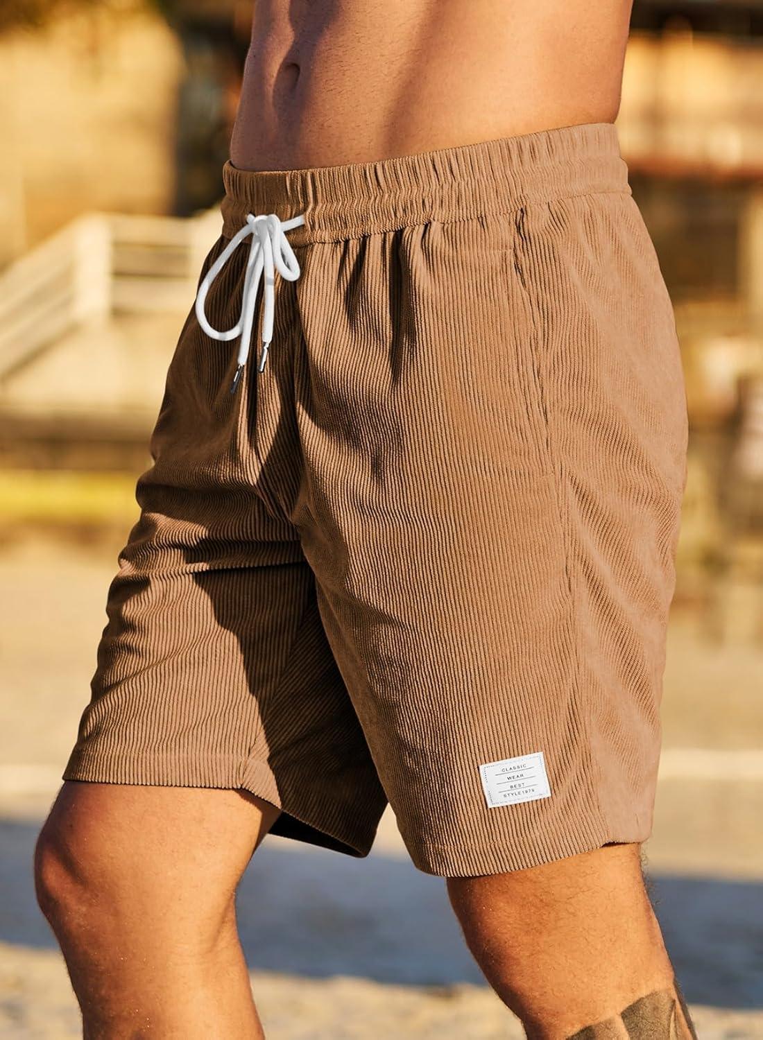 imageJMIERR Mens Corduroy Shorts Casual Elastic Waist Drawstring Lightweight Summer Beach ShortsA3 Camel