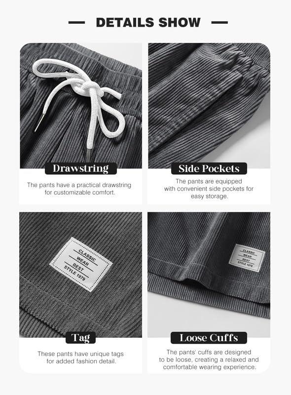 imageJMIERR Mens Corduroy Shorts Casual Elastic Waist Drawstring Lightweight Summer Beach ShortsA3 Dark Grey