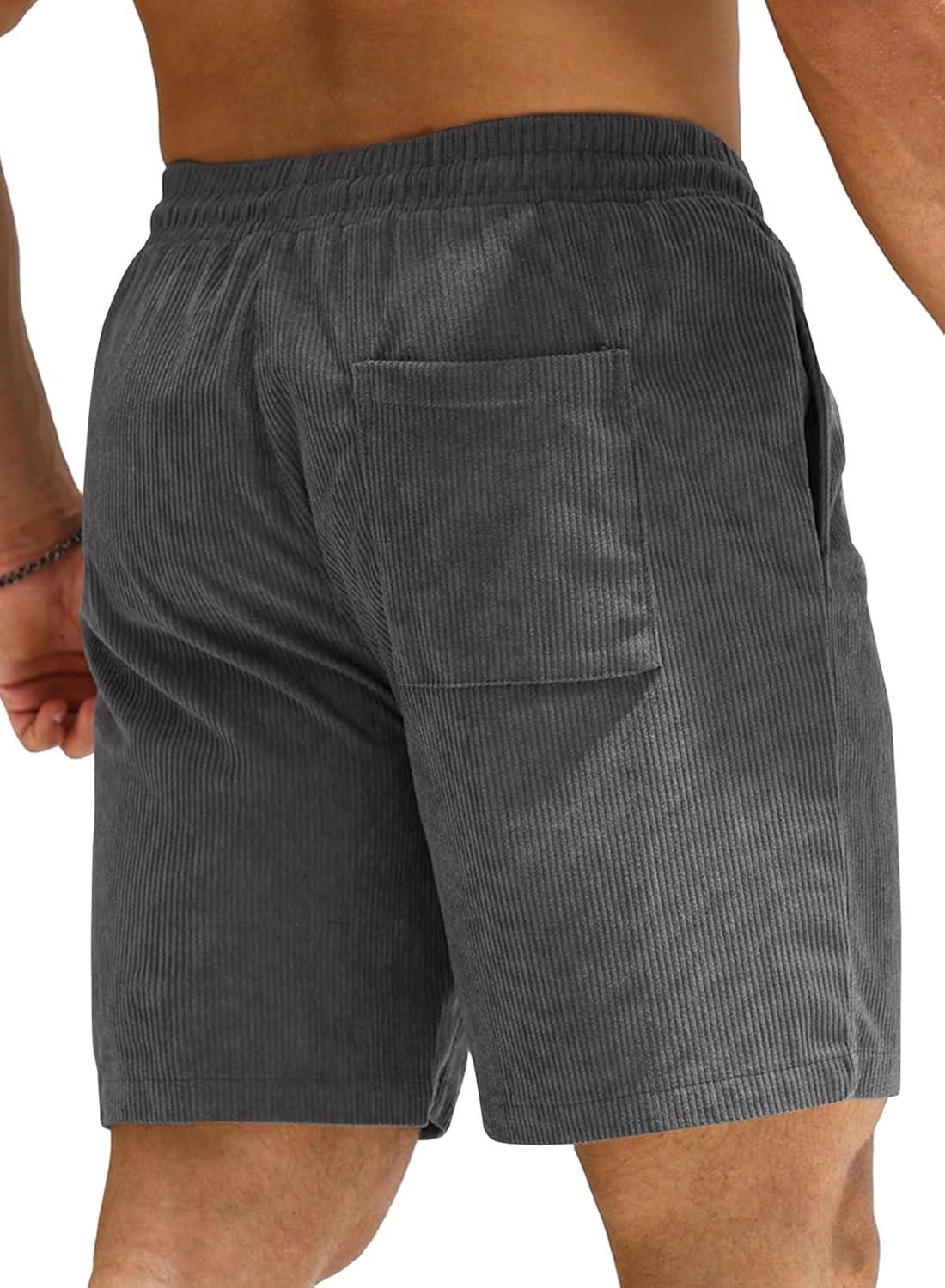 imageJMIERR Mens Corduroy Shorts Casual Elastic Waist Drawstring Lightweight Summer Beach ShortsA3 Dark Grey