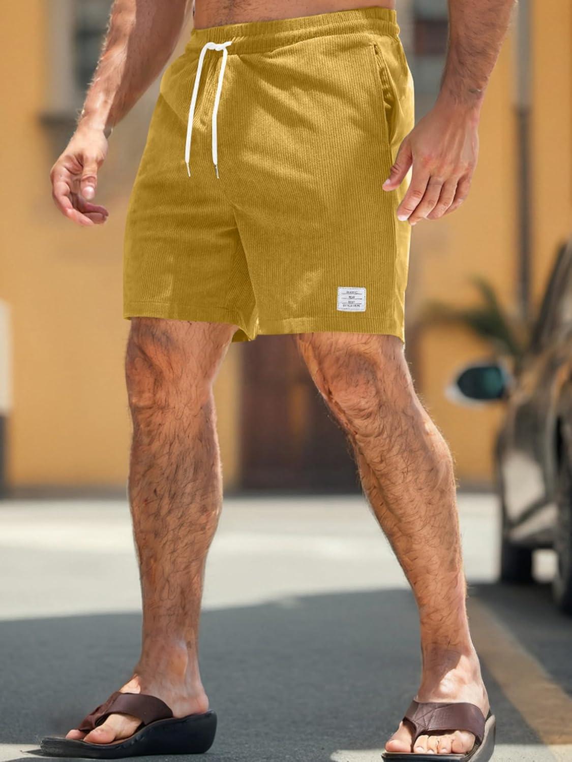 imageJMIERR Mens Corduroy Shorts Casual Elastic Waist Drawstring Lightweight Summer Beach ShortsA3 Ginger