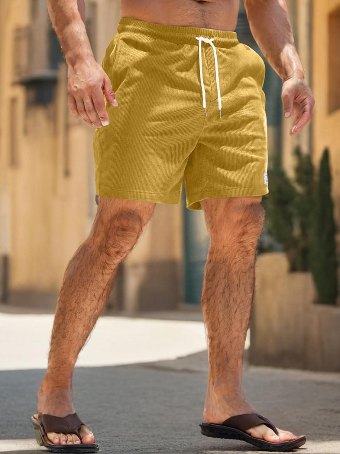 imageJMIERR Mens Corduroy Shorts Casual Elastic Waist Drawstring Lightweight Summer Beach ShortsA3 Ginger