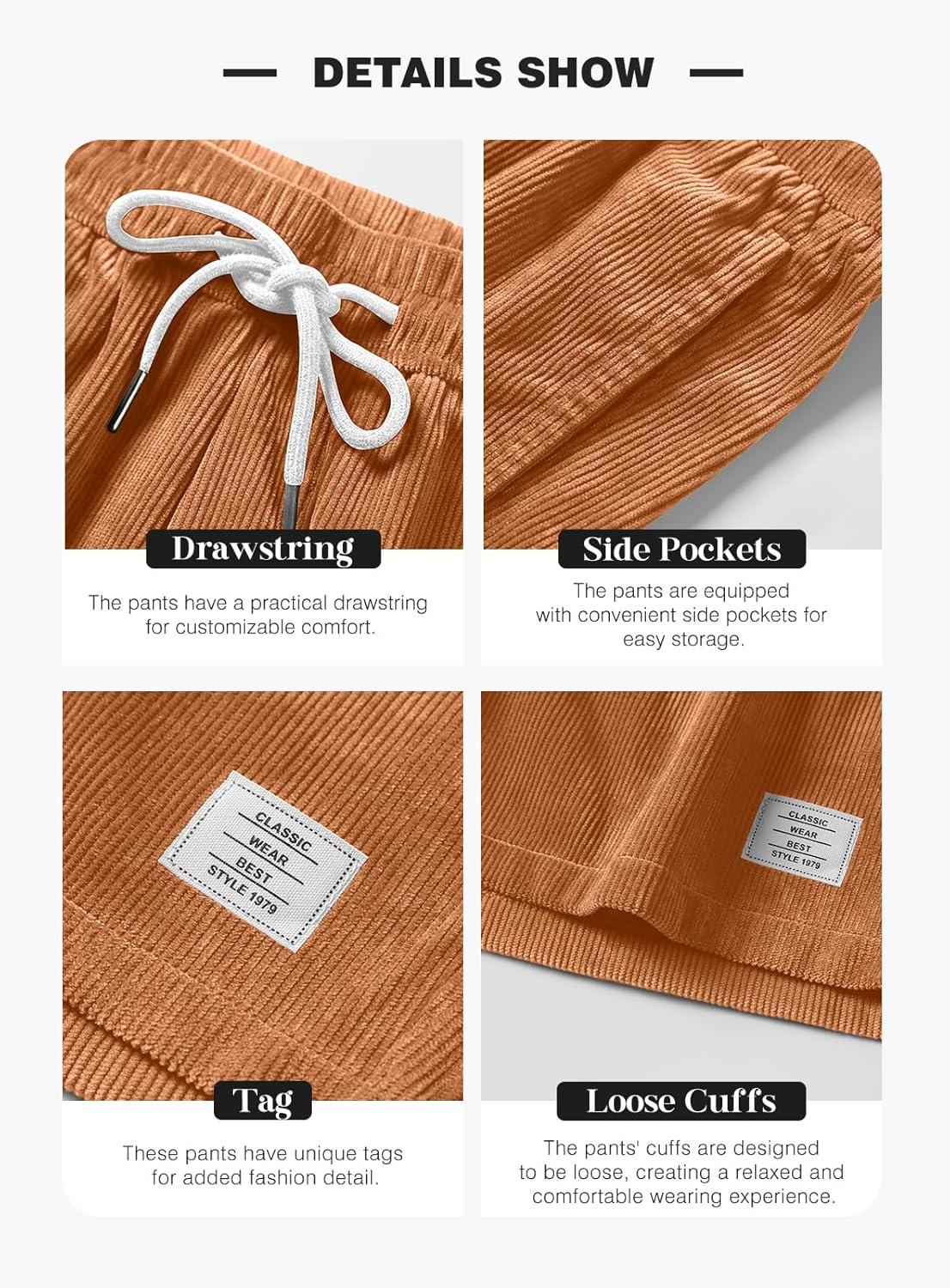 imageJMIERR Mens Corduroy Shorts Casual Elastic Waist Drawstring Lightweight Summer Beach ShortsA3 Gold Flame