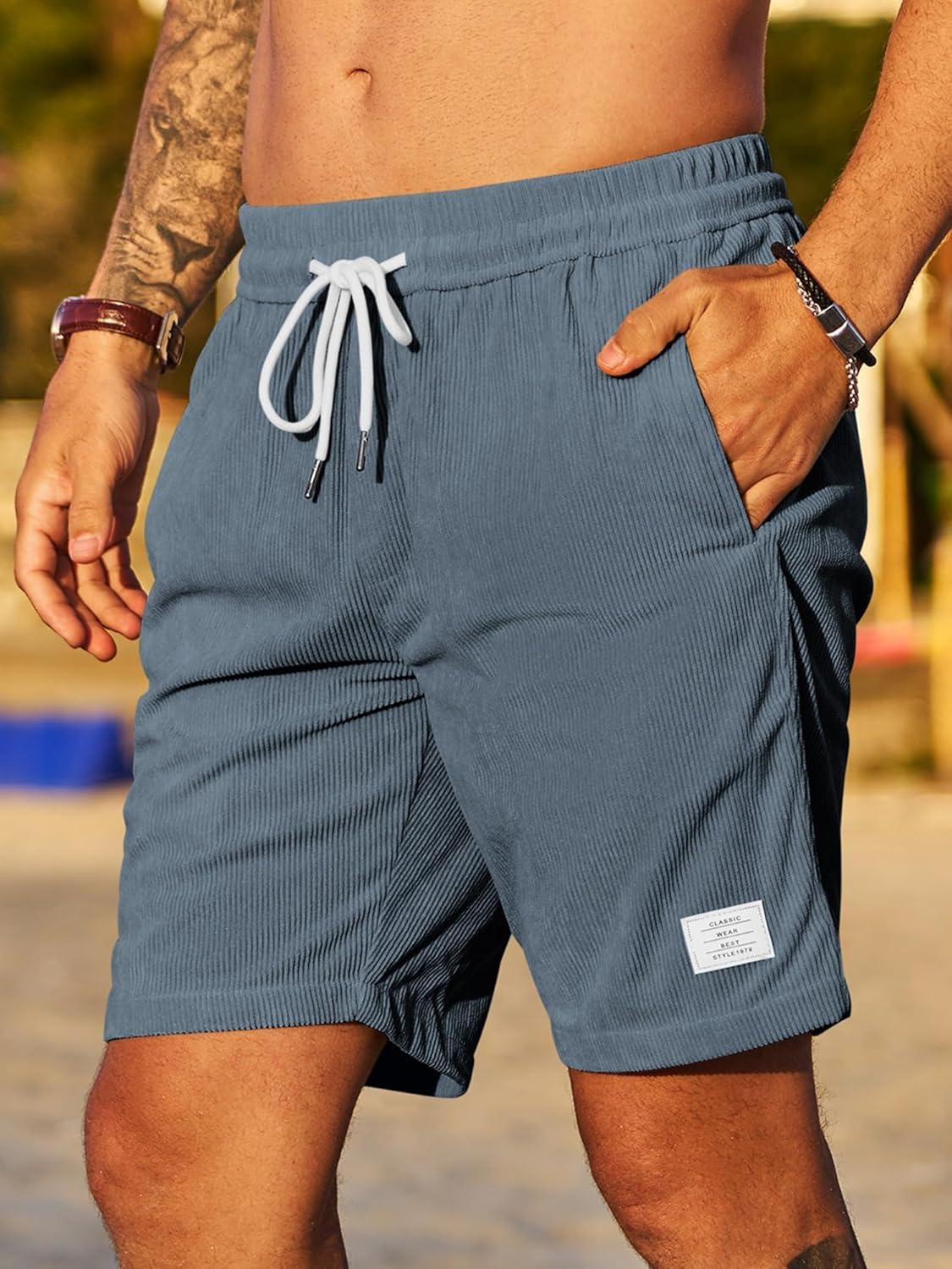 imageJMIERR Mens Corduroy Shorts Casual Elastic Waist Drawstring Lightweight Summer Beach ShortsA3 Grayish Blue