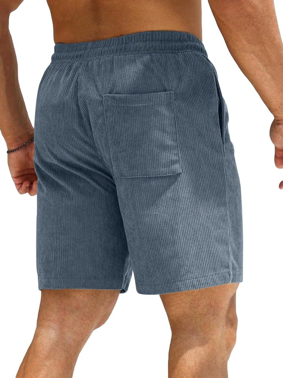 imageJMIERR Mens Corduroy Shorts Casual Elastic Waist Drawstring Lightweight Summer Beach ShortsA3 Grayish Blue