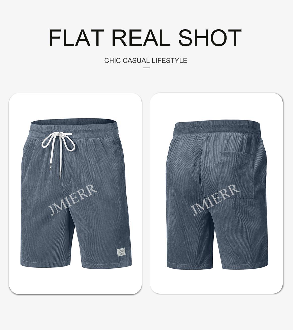 imageJMIERR Mens Corduroy Shorts Casual Elastic Waist Drawstring Lightweight Summer Beach ShortsA3 Grayish Blue