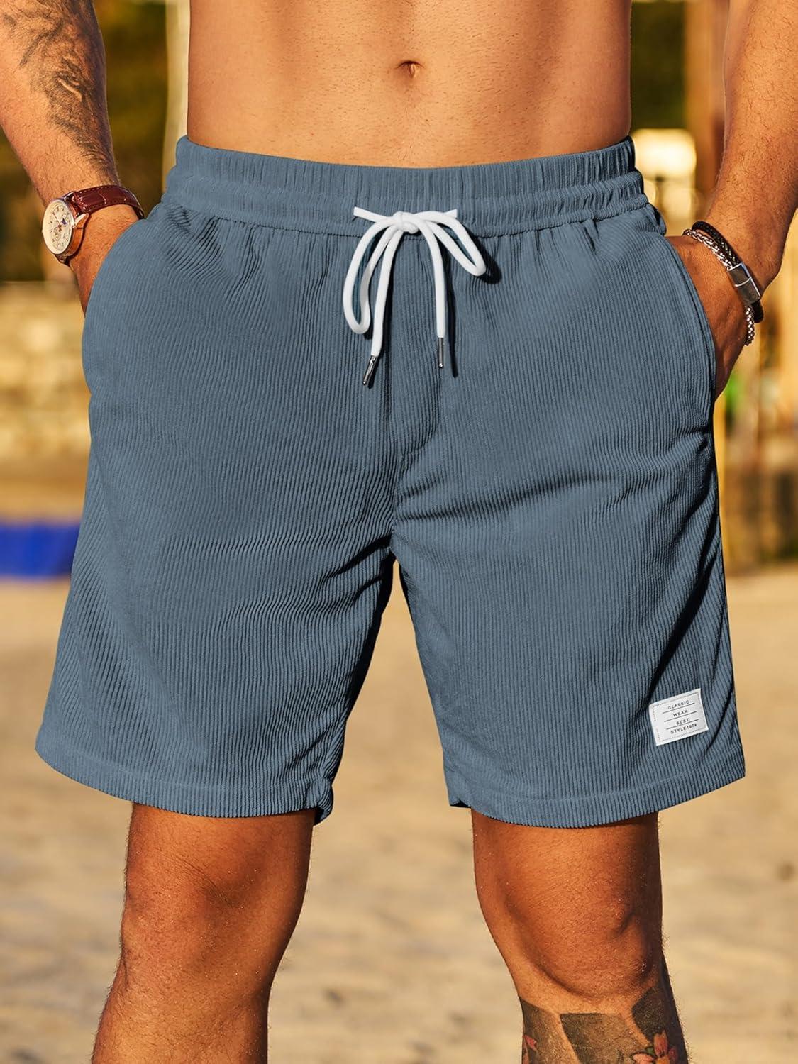 imageJMIERR Mens Corduroy Shorts Casual Elastic Waist Drawstring Lightweight Summer Beach ShortsA3 Grayish Blue