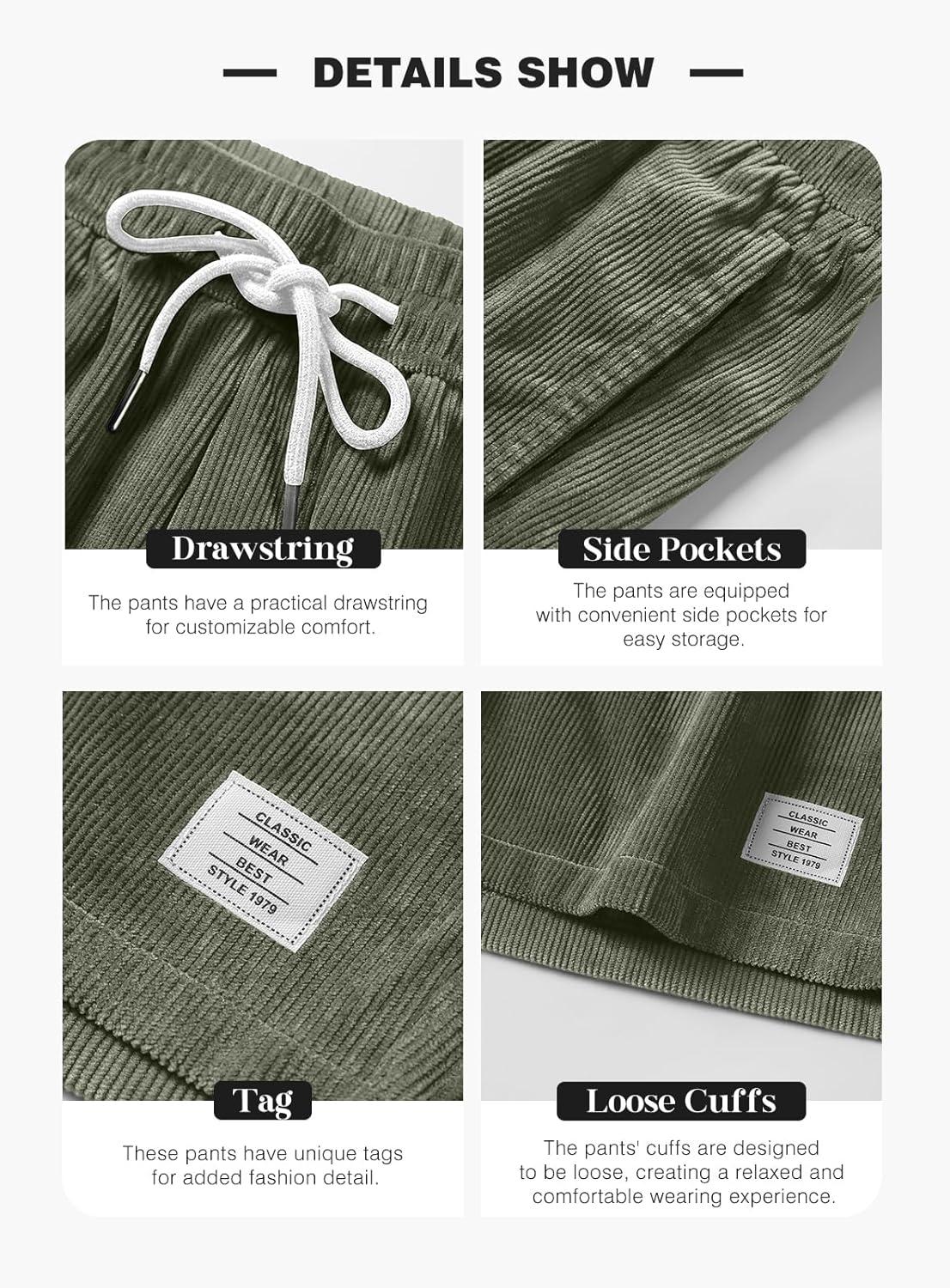 imageJMIERR Mens Corduroy Shorts Casual Elastic Waist Drawstring Lightweight Summer Beach ShortsA3 Laurel Green