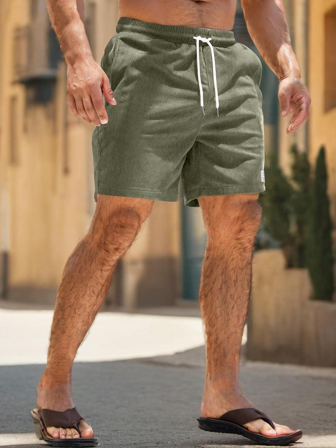 imageJMIERR Mens Corduroy Shorts Casual Elastic Waist Drawstring Lightweight Summer Beach ShortsA3 Laurel Green