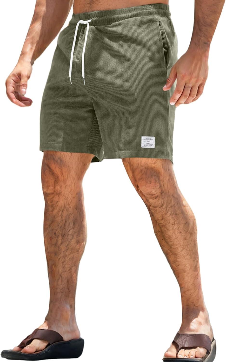 imageJMIERR Mens Corduroy Shorts Casual Elastic Waist Drawstring Lightweight Summer Beach ShortsA3 Laurel Green