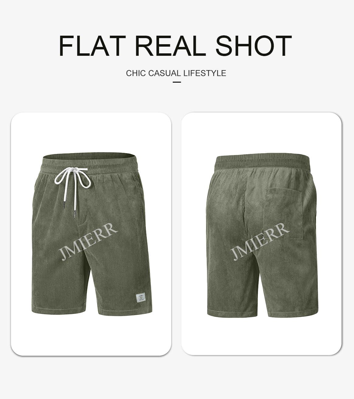 imageJMIERR Mens Corduroy Shorts Casual Elastic Waist Drawstring Lightweight Summer Beach ShortsA3 Laurel Green