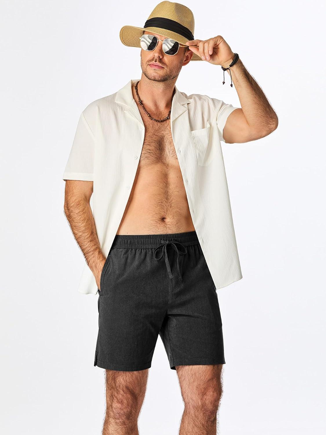 imageJMIERR Mens Corduroy Shorts Casual Elastic Waist Drawstring Lightweight Summer Beach ShortsB Black