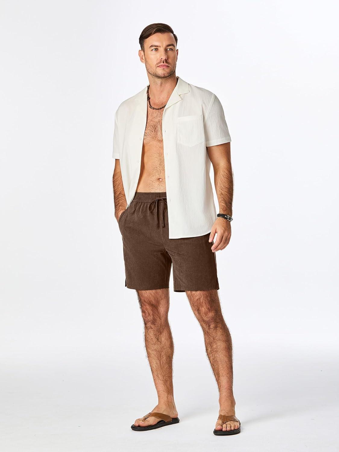 imageJMIERR Mens Corduroy Shorts Casual Elastic Waist Drawstring Lightweight Summer Beach ShortsB Brown