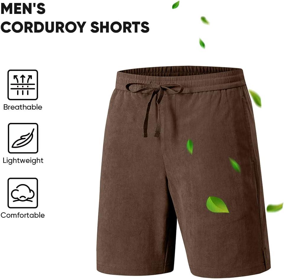 imageJMIERR Mens Corduroy Shorts Casual Elastic Waist Drawstring Lightweight Summer Beach ShortsB Brown