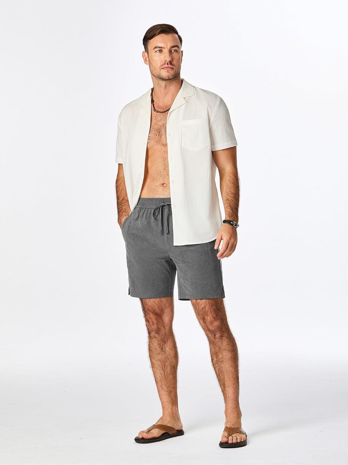 imageJMIERR Mens Corduroy Shorts Casual Elastic Waist Drawstring Lightweight Summer Beach ShortsB Dark Grey