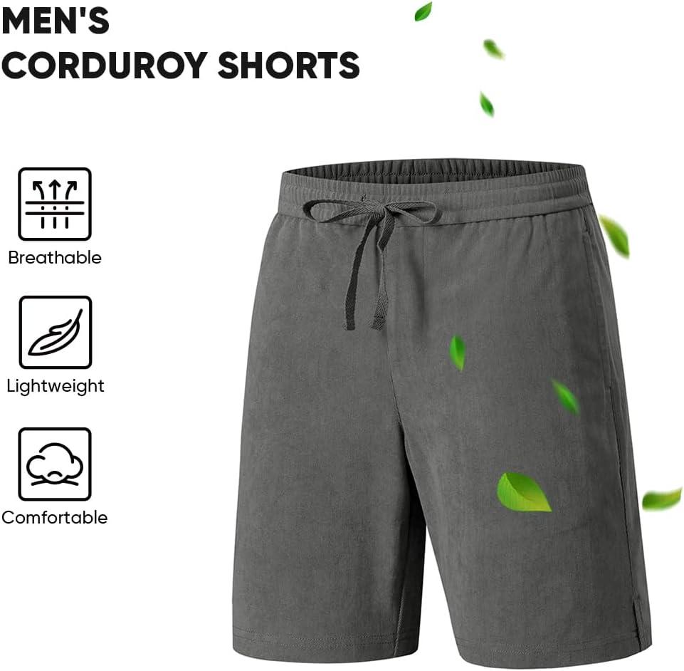 imageJMIERR Mens Corduroy Shorts Casual Elastic Waist Drawstring Lightweight Summer Beach ShortsB Dark Grey