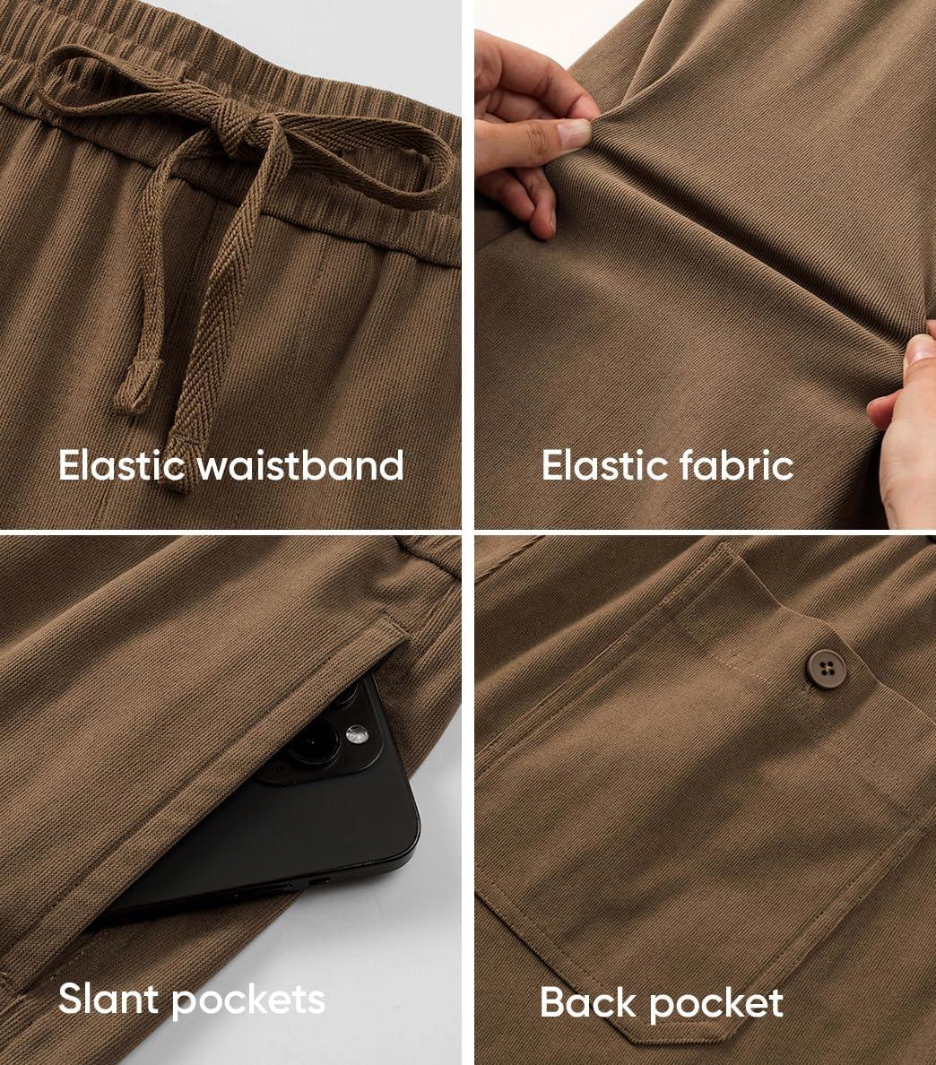 imageJMIERR Mens Corduroy Shorts Casual Elastic Waist Drawstring Lightweight Summer Beach ShortsB Khaki