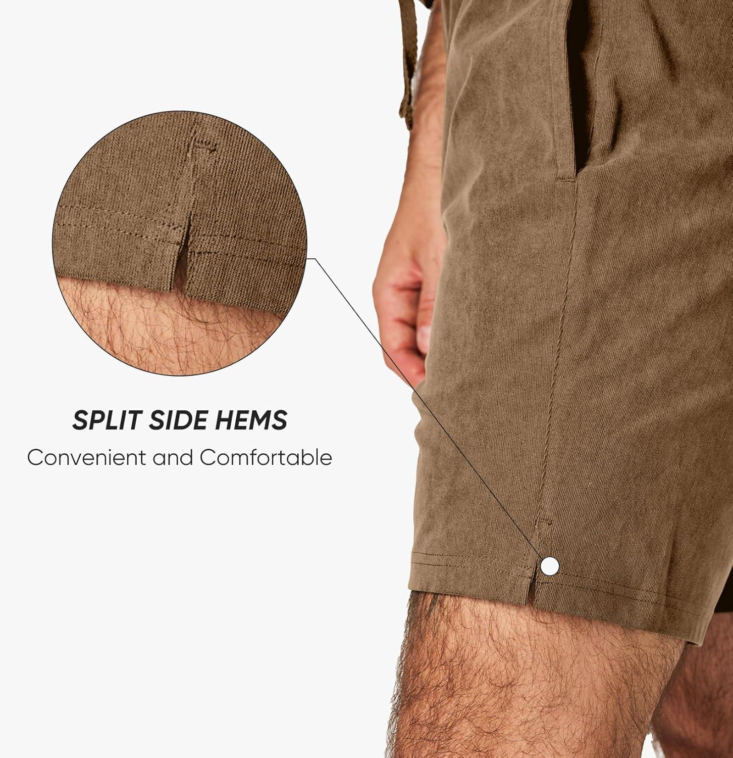 imageJMIERR Mens Corduroy Shorts Casual Elastic Waist Drawstring Lightweight Summer Beach ShortsB Khaki