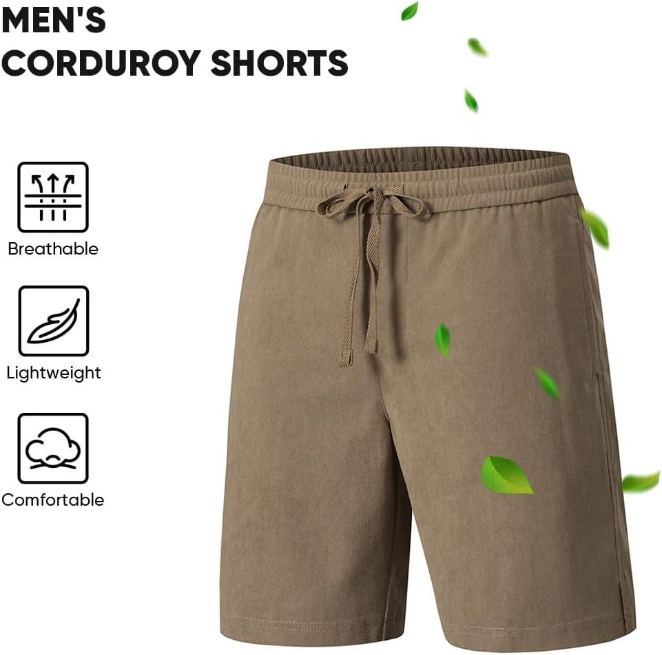 imageJMIERR Mens Corduroy Shorts Casual Elastic Waist Drawstring Lightweight Summer Beach ShortsB Khaki