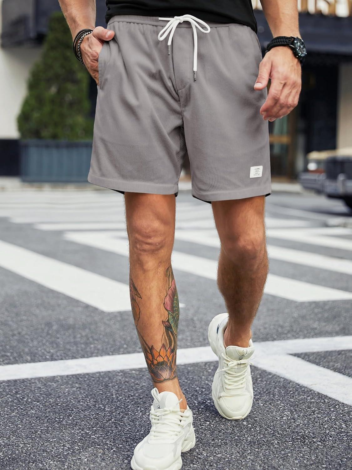 imageJMIERR Mens Corduroy Shorts Casual Elastic Waist Drawstring Lightweight Summer Beach ShortsC Grey