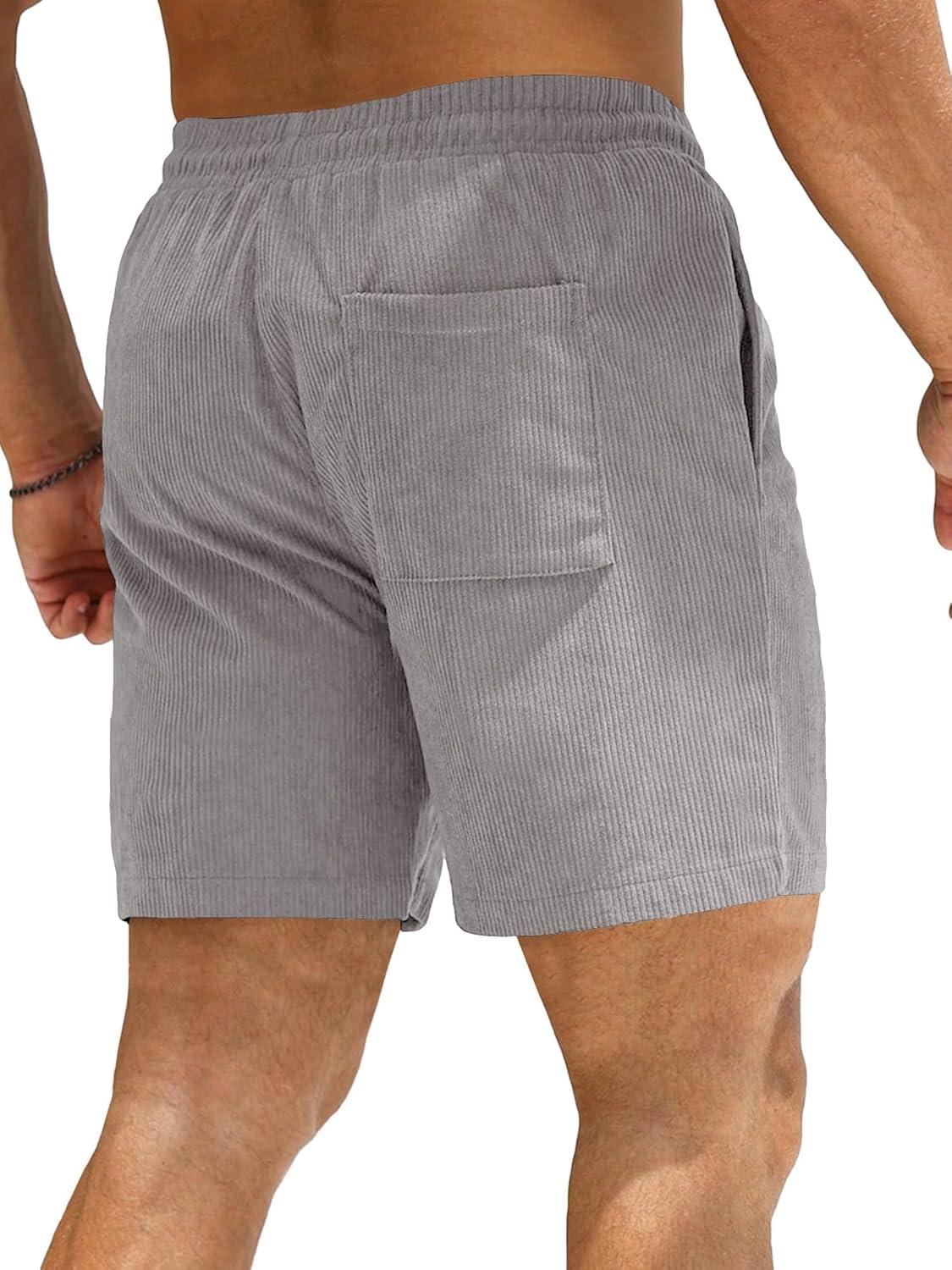 imageJMIERR Mens Corduroy Shorts Casual Elastic Waist Drawstring Lightweight Summer Beach ShortsC Grey
