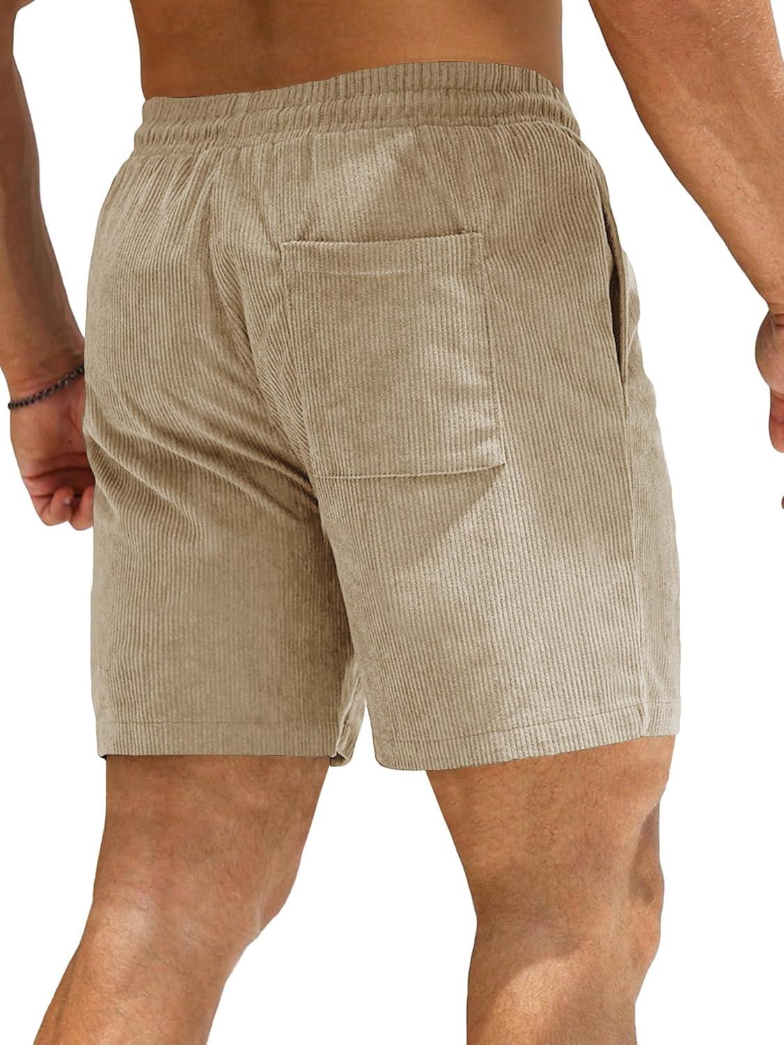 imageJMIERR Mens Corduroy Shorts Casual Elastic Waist Drawstring Lightweight Summer Beach ShortsC Parchment