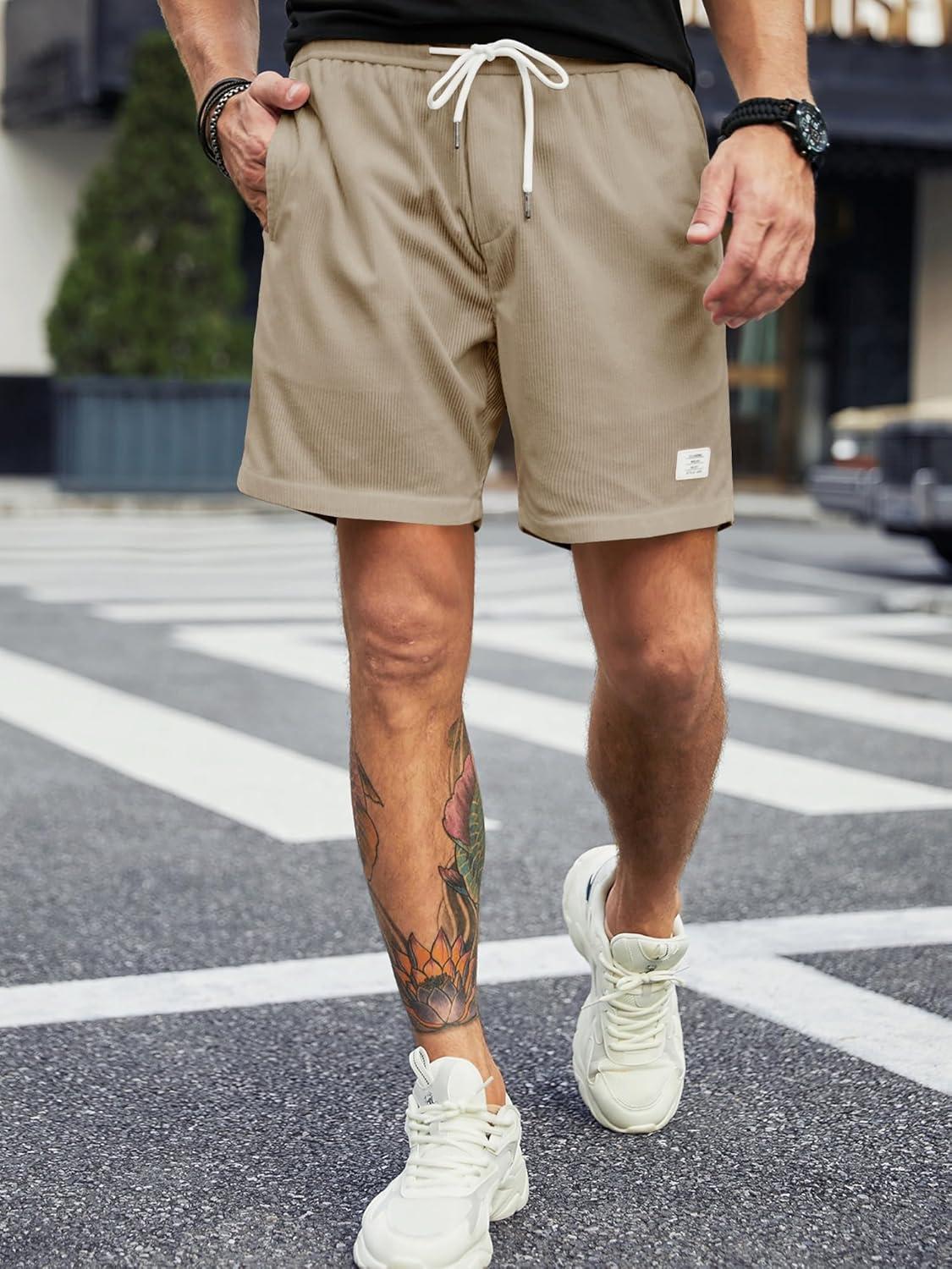 imageJMIERR Mens Corduroy Shorts Casual Elastic Waist Drawstring Lightweight Summer Beach ShortsC Parchment
