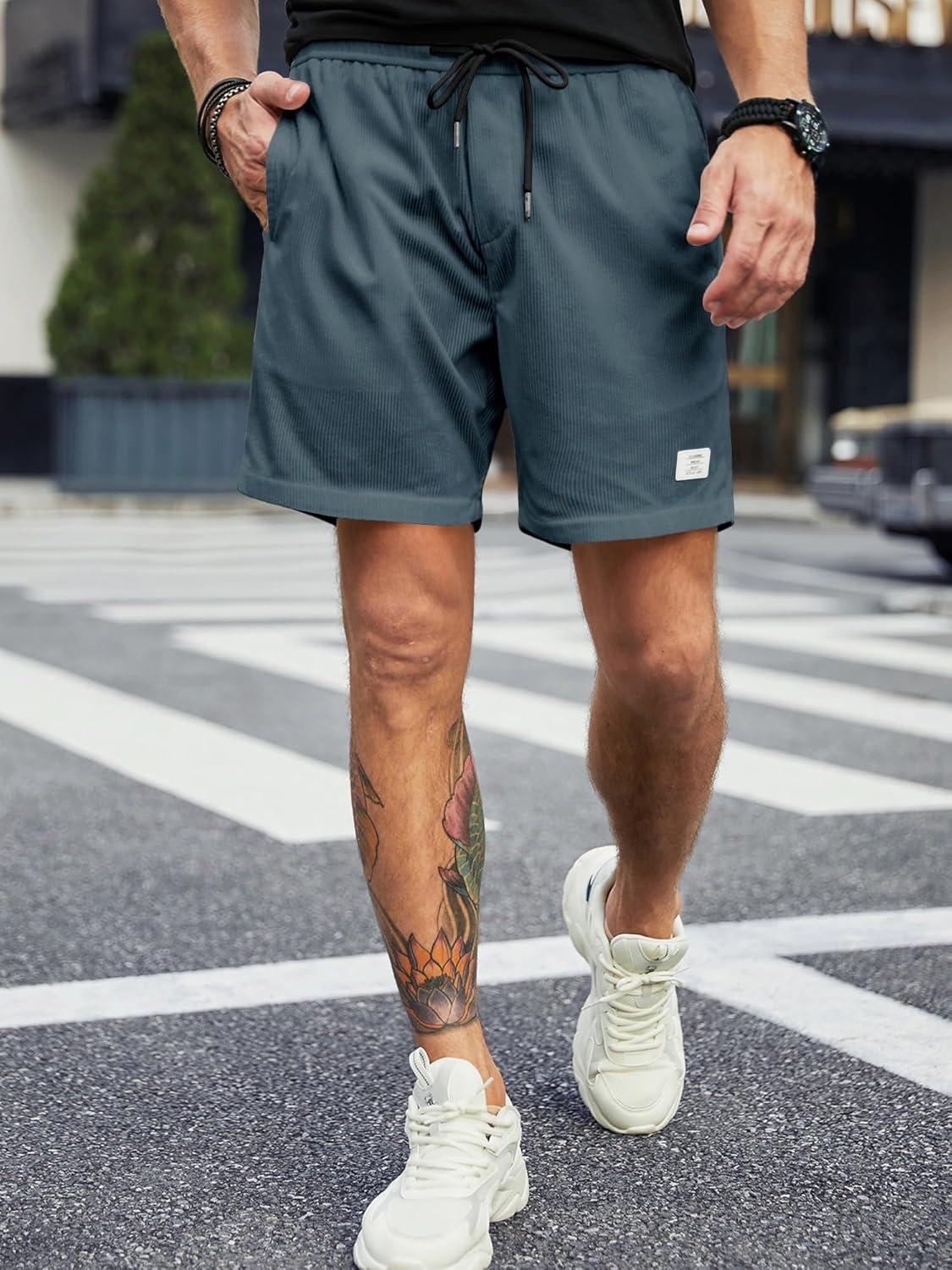 imageJMIERR Mens Corduroy Shorts Casual Elastic Waist Drawstring Lightweight Summer Beach ShortsC Real Teal