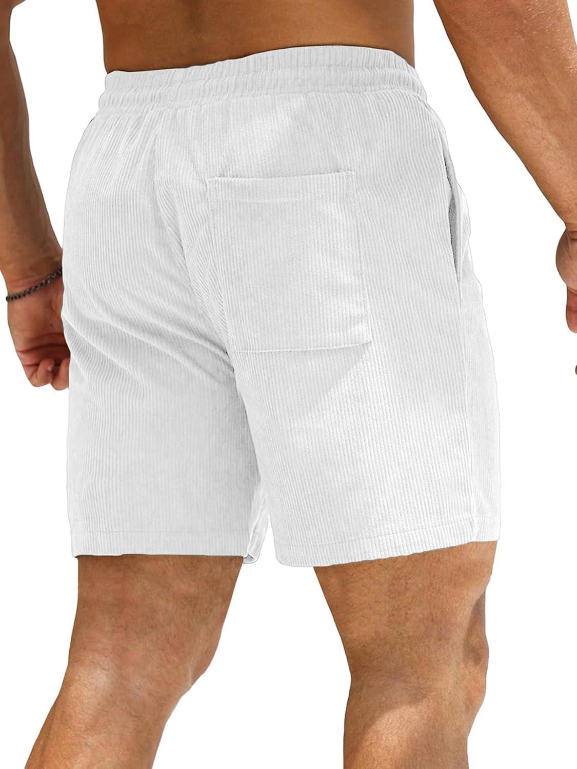imageJMIERR Mens Corduroy Shorts Casual Elastic Waist Drawstring Lightweight Summer Beach ShortsC White
