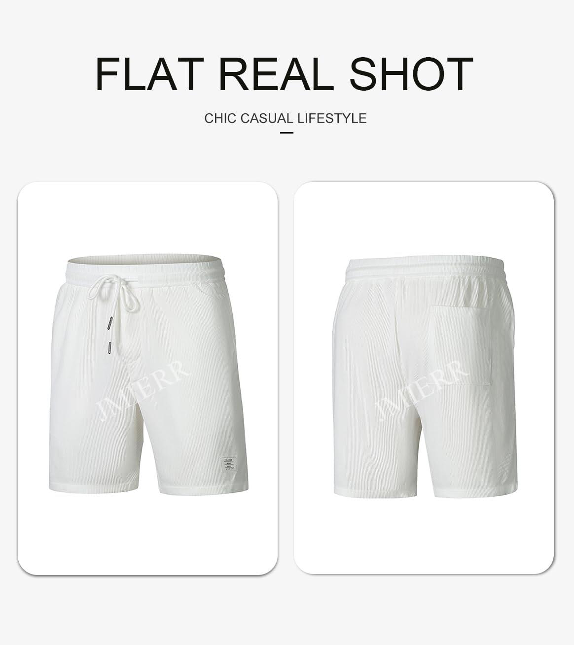 imageJMIERR Mens Corduroy Shorts Casual Elastic Waist Drawstring Lightweight Summer Beach ShortsC White