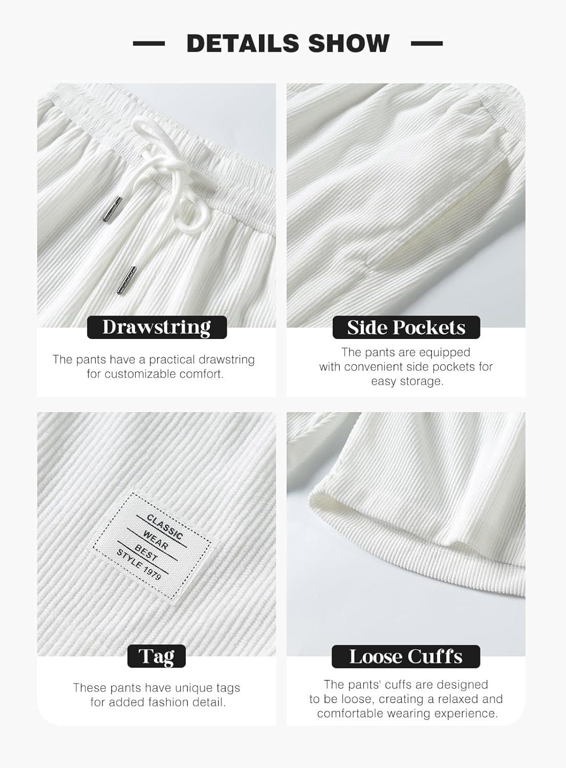 imageJMIERR Mens Corduroy Shorts Casual Elastic Waist Drawstring Lightweight Summer Beach ShortsC White