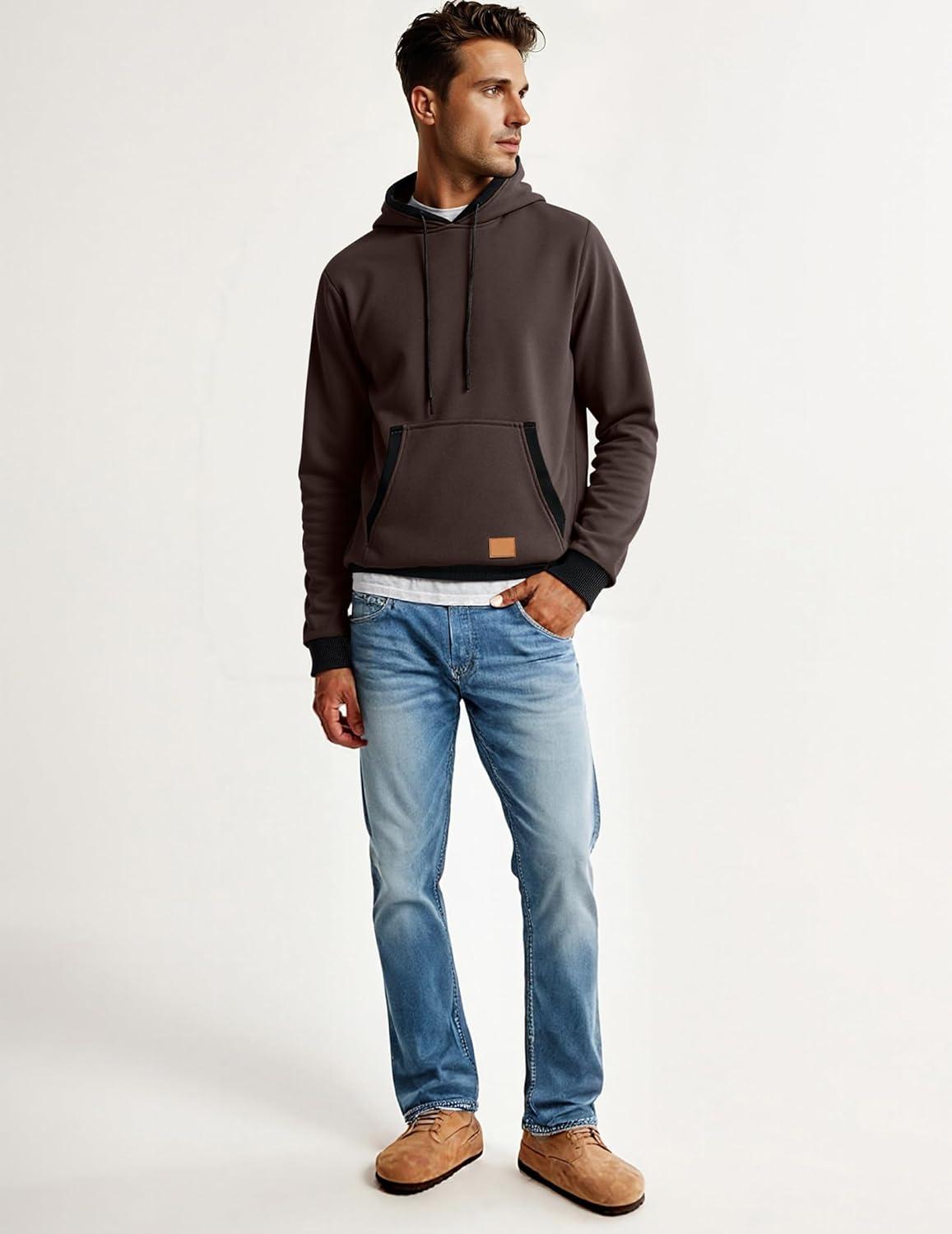 imageJMIERR Mens Cotton Casual Hoodies Sweatshirts Fashion Long Sleeve Drawstring Fleece Pullover Hoodie with PocketsCoffee